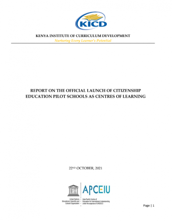 Cover Page for [2021_Report] Report on the Official Launch of CE Centres of Learning in Baringo County of Baringo in Kenya